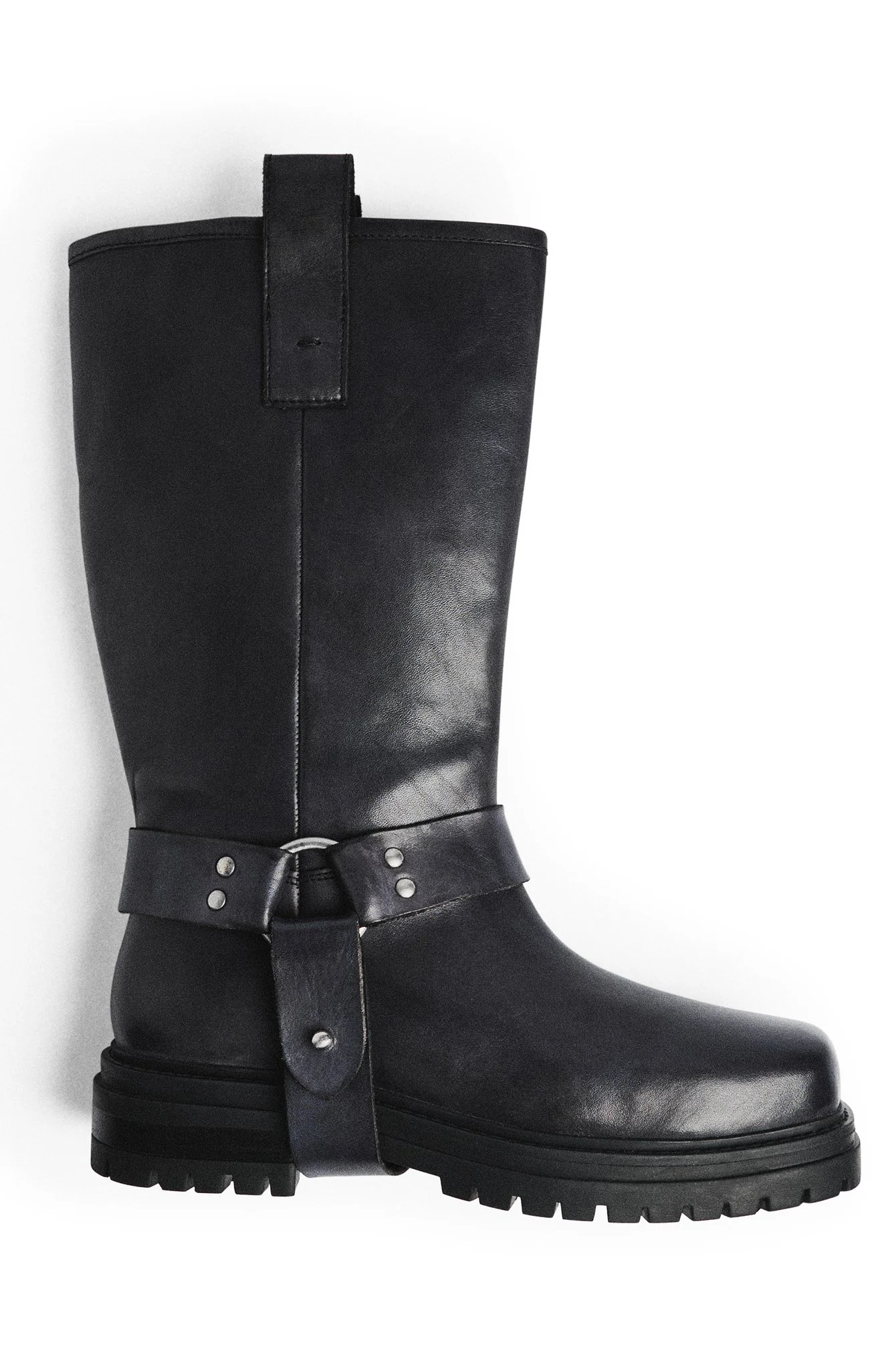 Kniehohe Bikerstiefel aus Leder