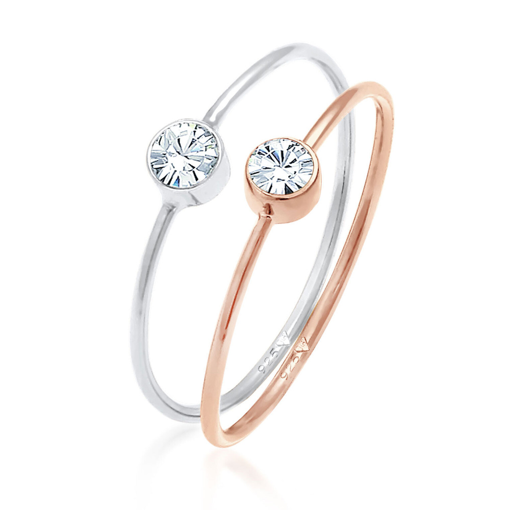 Elli Elli Bague Femmes Empilement Set de 2 Solitaire Basique Bicolore avec Cristal en  Bague
