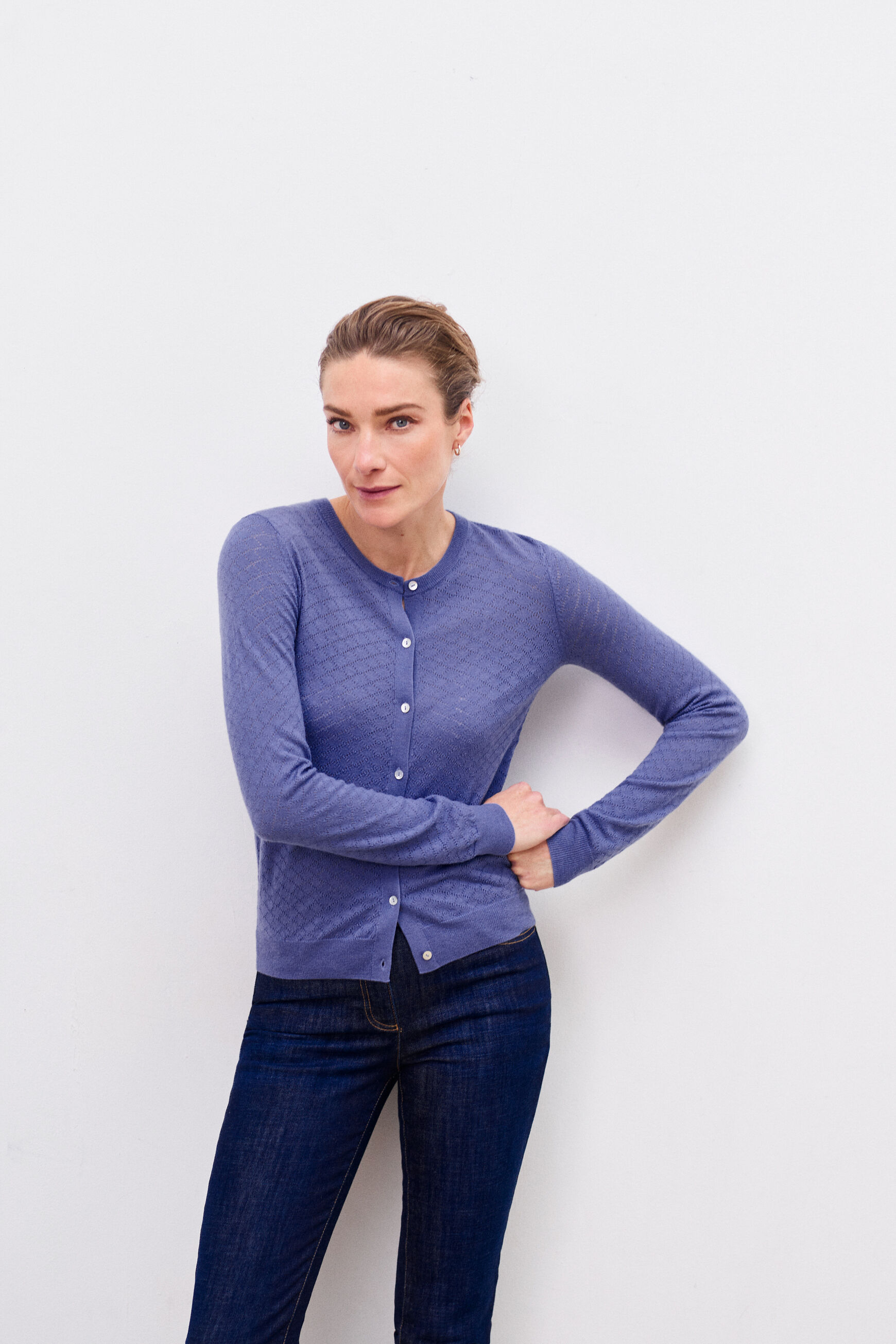 gilet capucine bleu violet femme