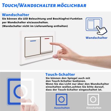 duschspa Badezimmerspiegelschrank 45-80 cm Touch/Wandschalter,Beschlagfrei, drei Lichtfarbe, Aluminum Rasierersteckdose, dimmbar, Memory