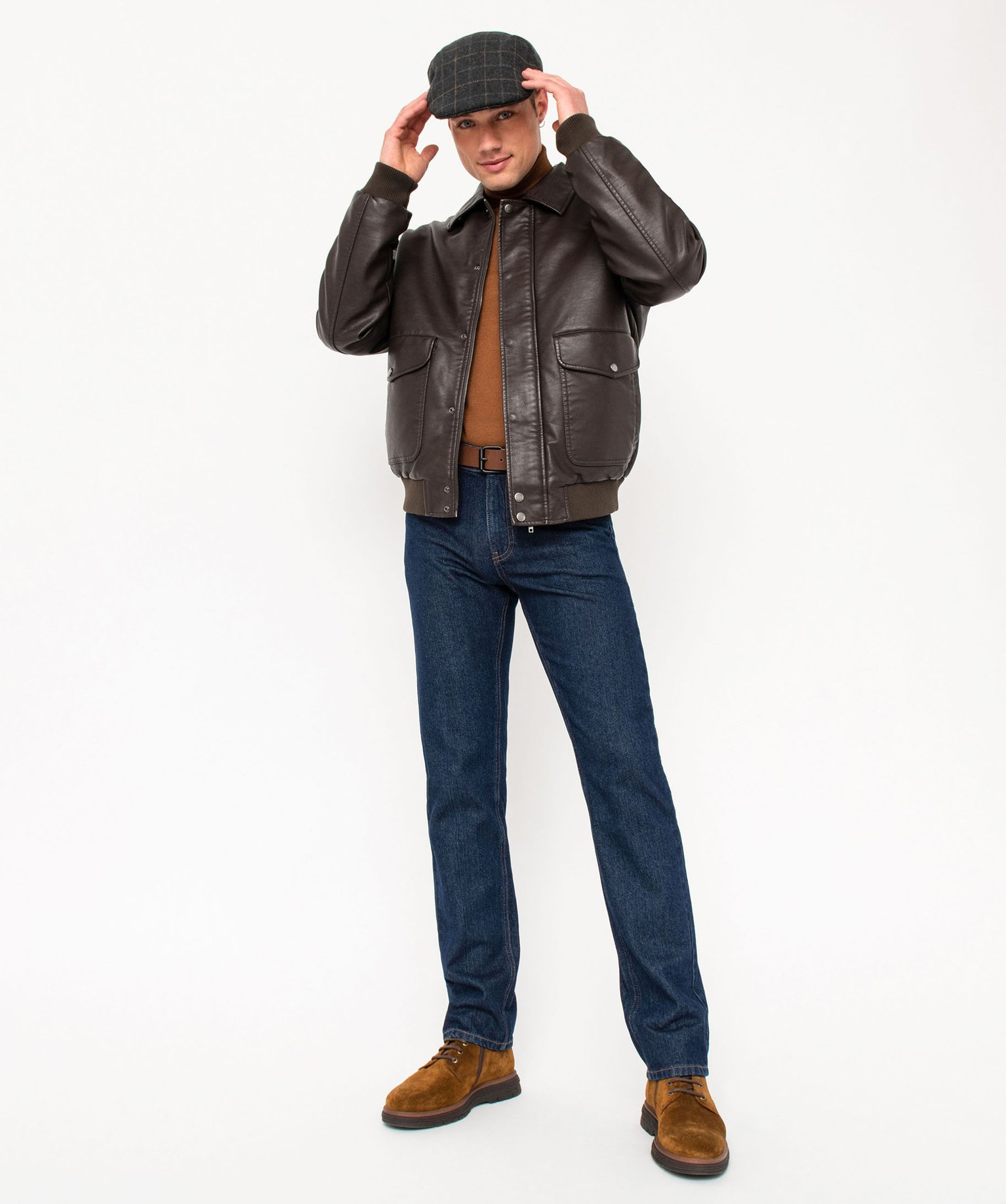 Blouson en cuir imitation avec larges poches homme marron | GEMO