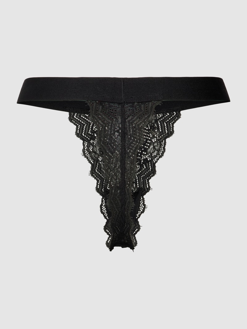 String mit Spitzenbesatz in schwarz