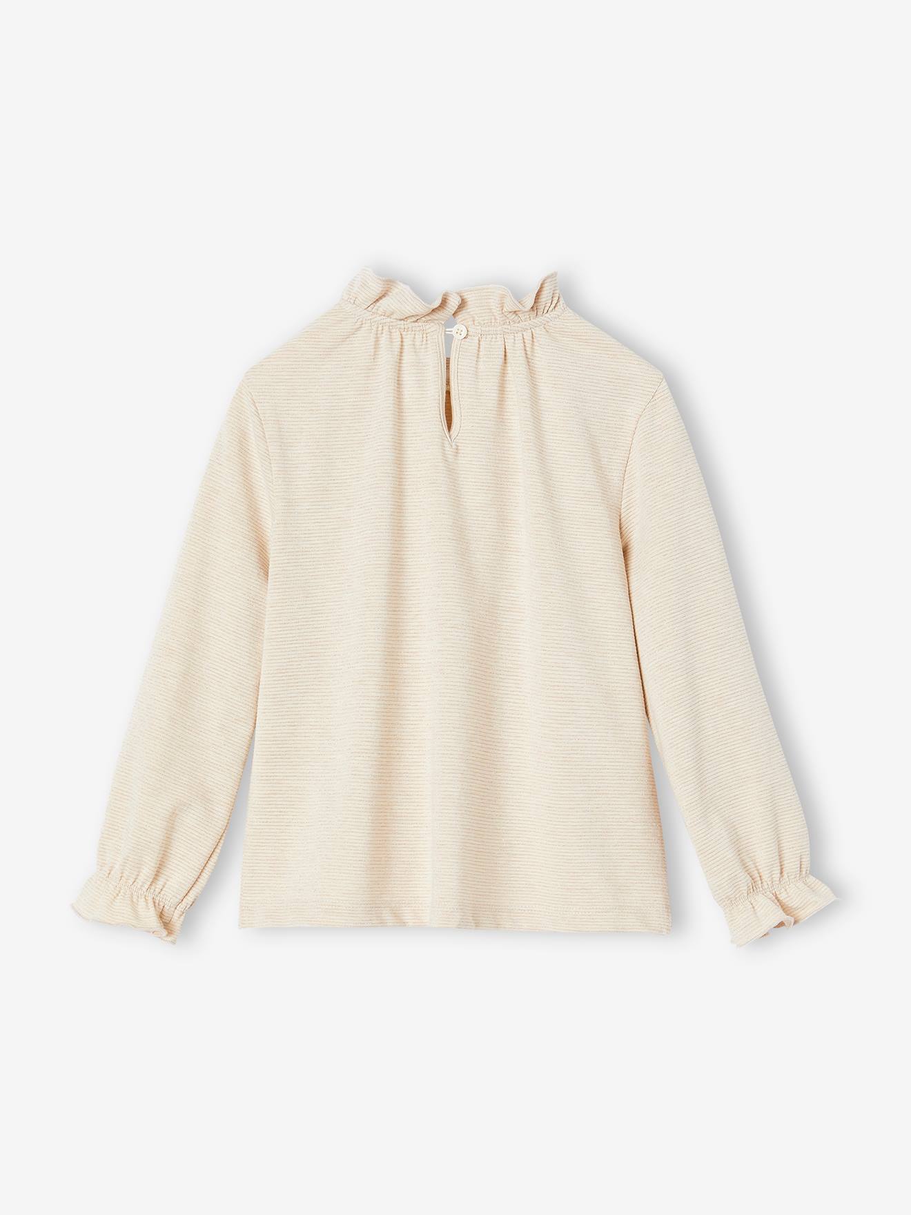 T-shirt à rayures brillantes fille écru