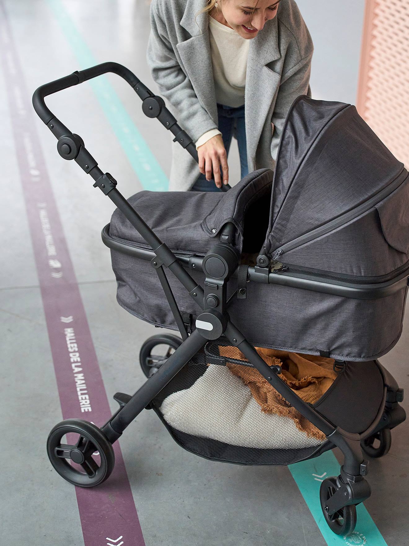 Vertbaudet Kombi-Kinderwagen LIBRA mit Babyschale - grau glanzeffekt