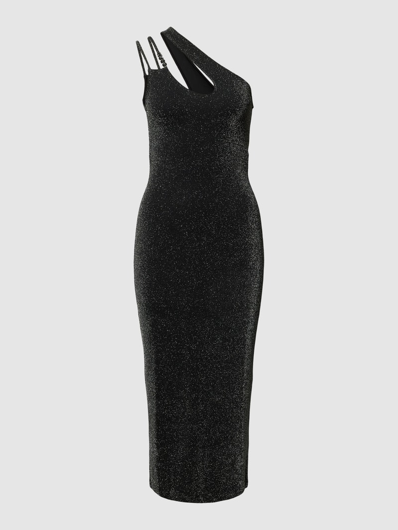 Knielanges Kleid mit Glitter-Optik Modell 'Nathene' in schwarz