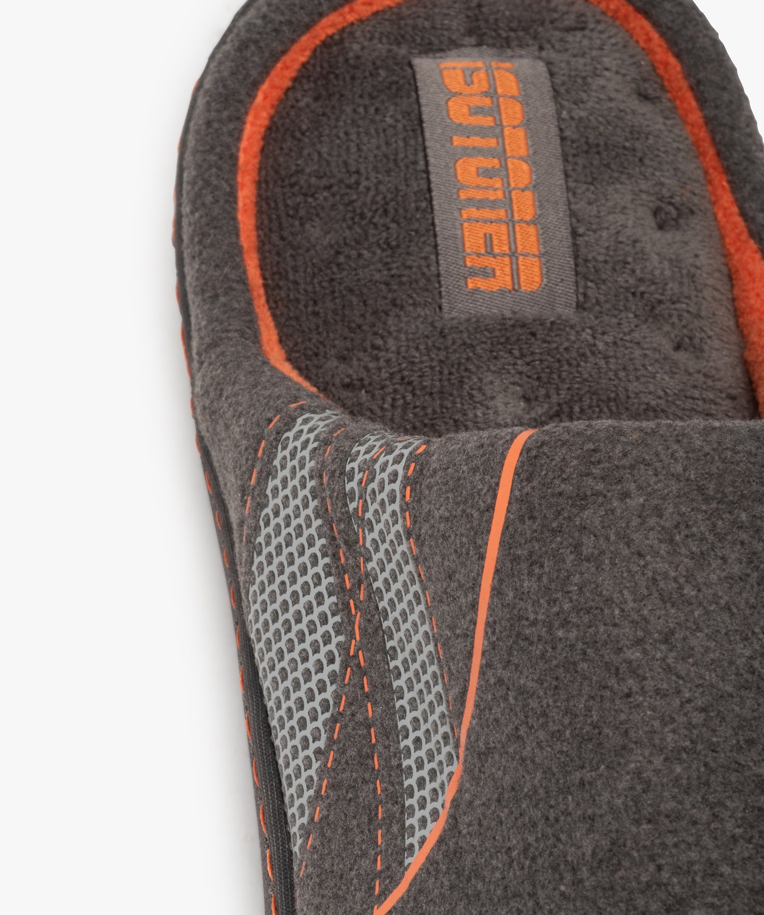 Chaussons homme mules en feutrine détails fluo - Isotoner gris | GEMO