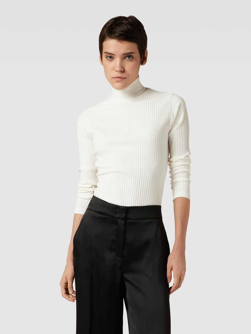 Longsleeve mit Stehkragen Modell 'Driza' in offwhite