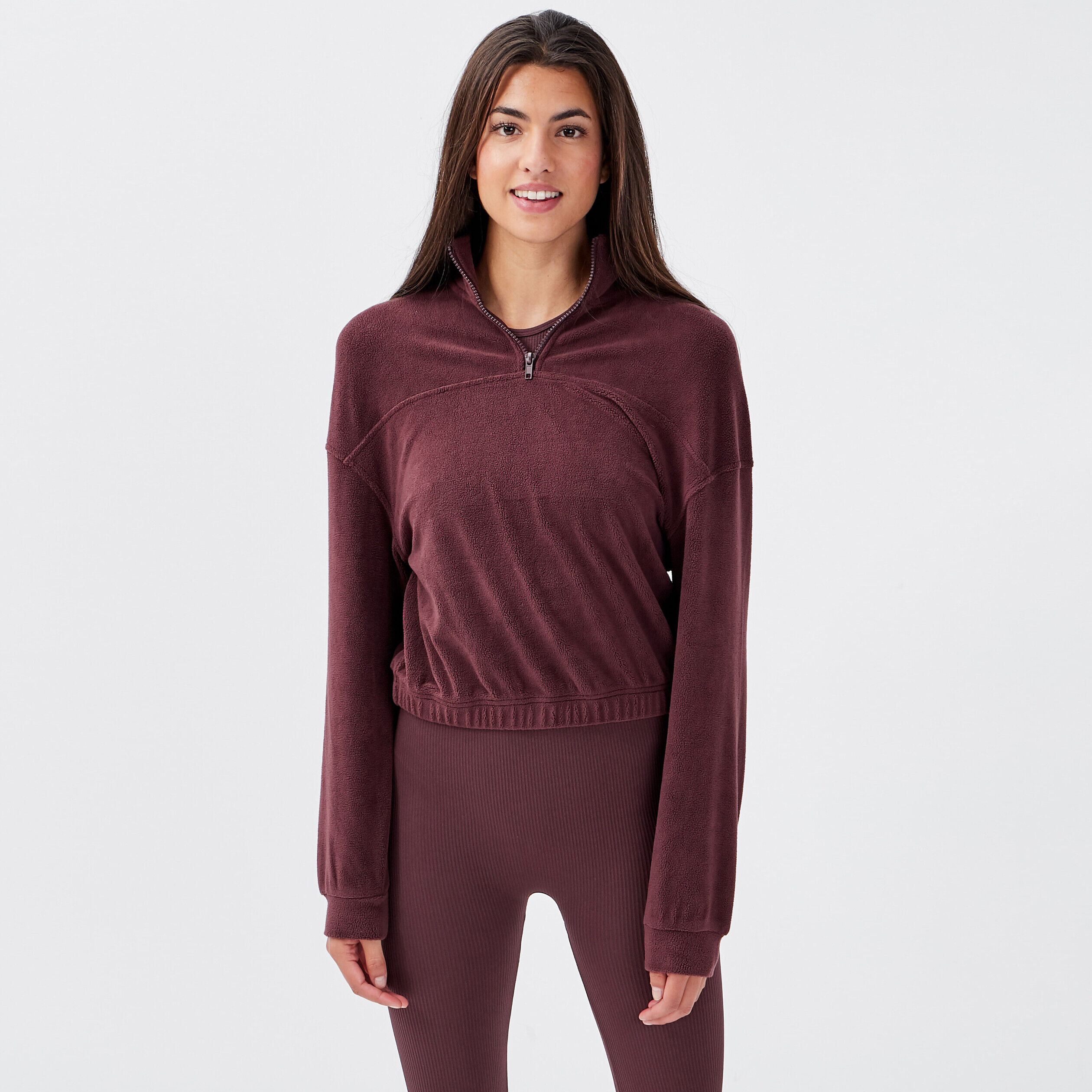 Sweat polaire col montant bordeaux femme | Cache Cache