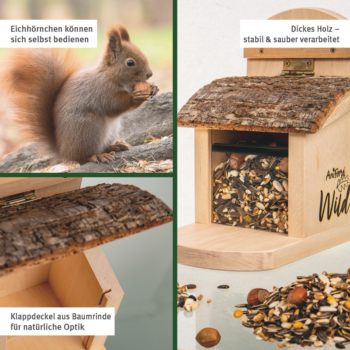 Aniforte Eichhörnchen Aniforte Wild Eichhörnchen Futterhaus + 200 g Futter