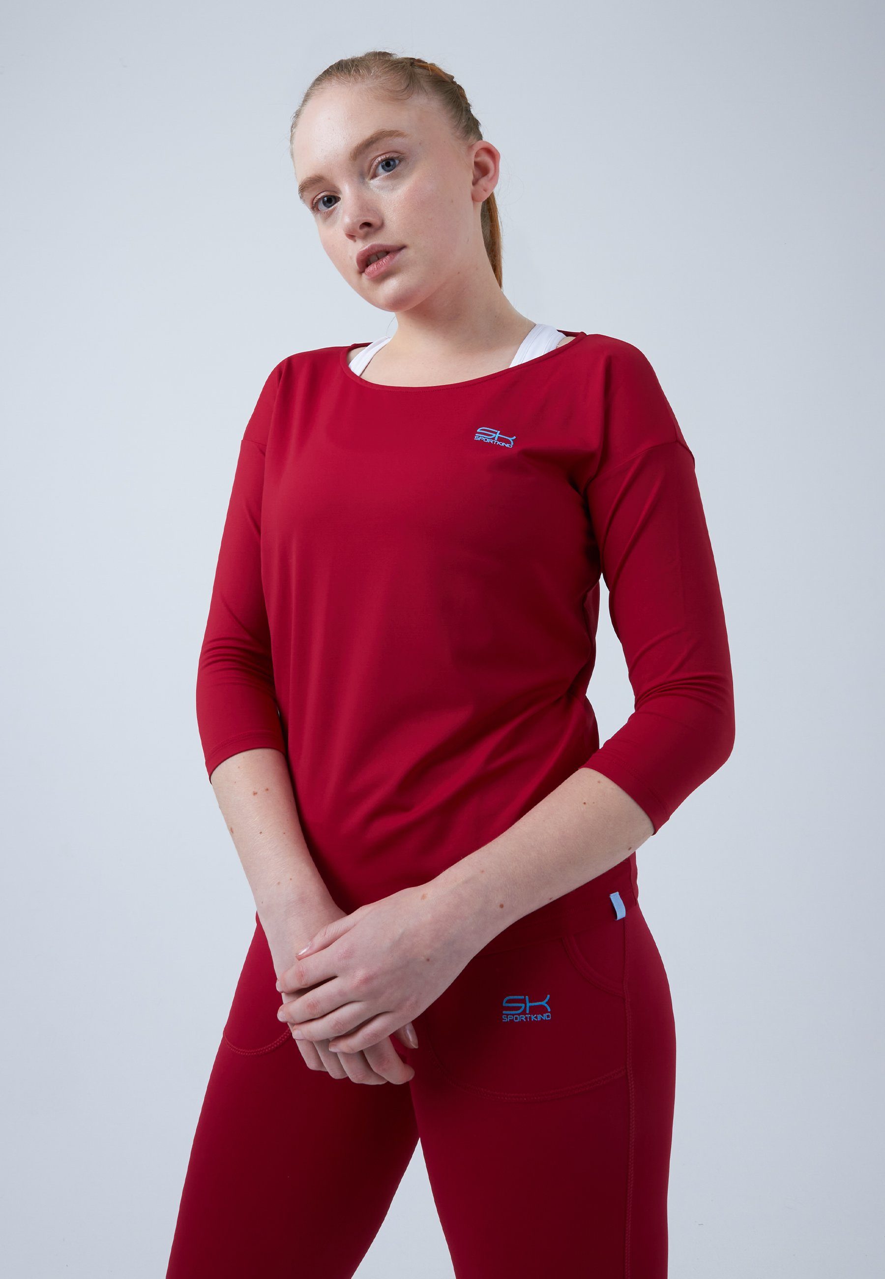 SPORTKIND Funktionsshirt Tennis 3/4 Loose Fit Shirt Mädchen & Damen bordeaux rot