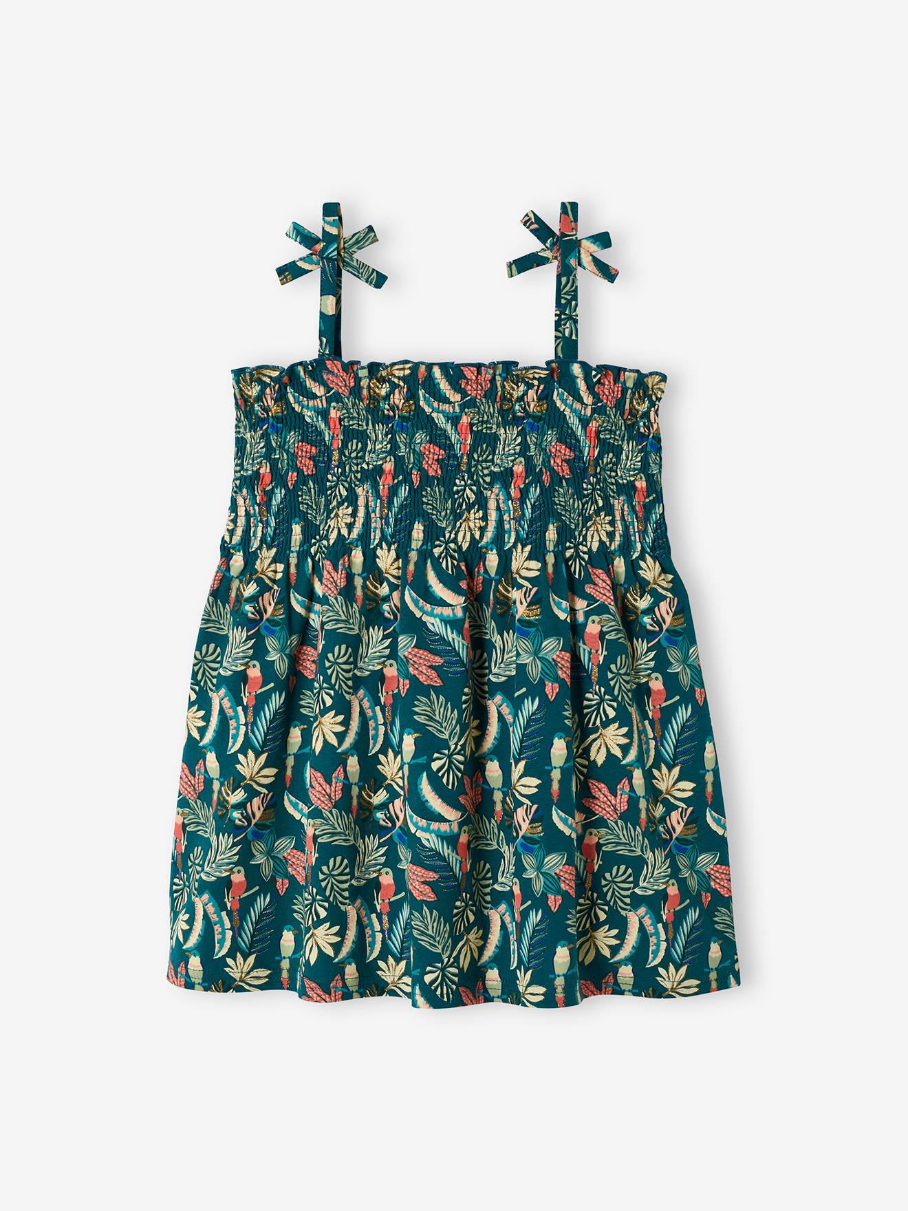 Vertbaudet Mädchen Top mit Blumenprint, gesmokt Oeko-Tex - pfirsich