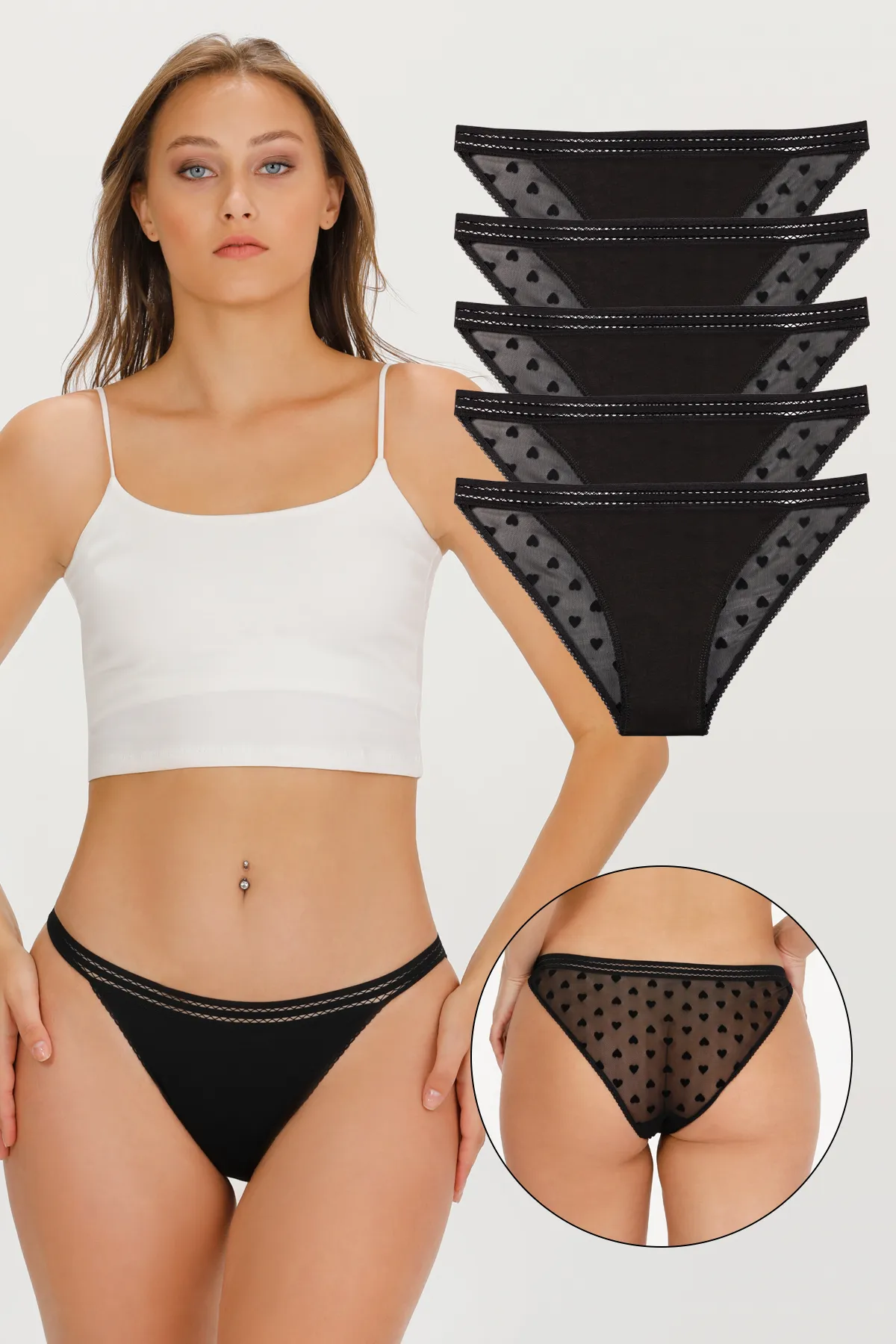 Sensu  5er-Pack Slip-Slips mit Tülldetails für Damen – KTS4008TÜL-5