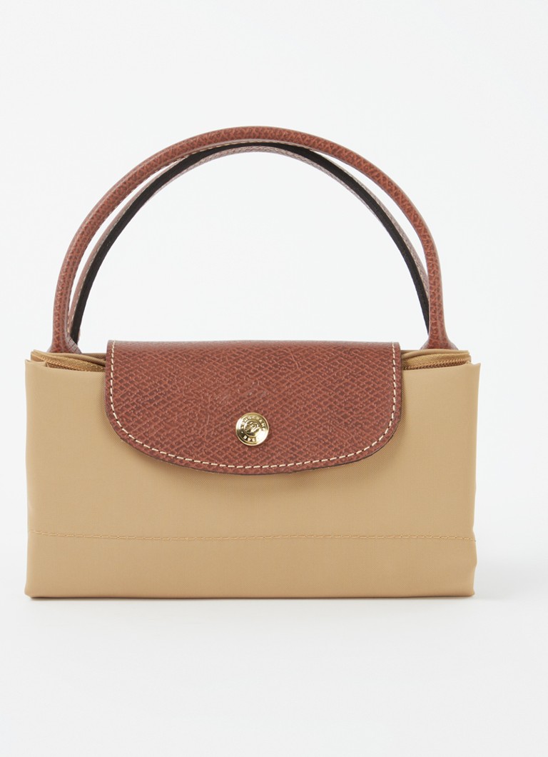 Geantă originală Longchamp Le Pliage, mărimea S, cu detalii din piele.