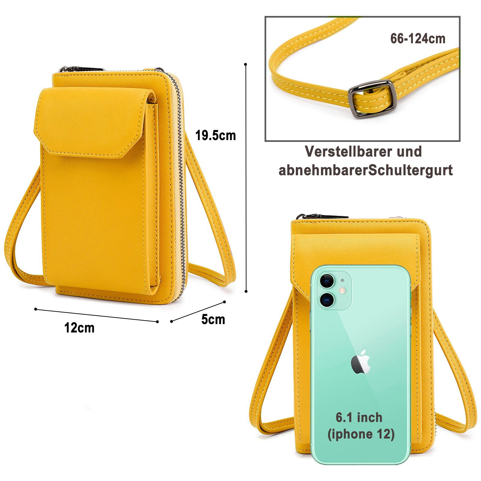 TAN.TOMI Geldbörse Umhängetasche klein, Handytasche Damen mit vielen Fächern, mit abnehmbarem Gurt und vielen Fächern