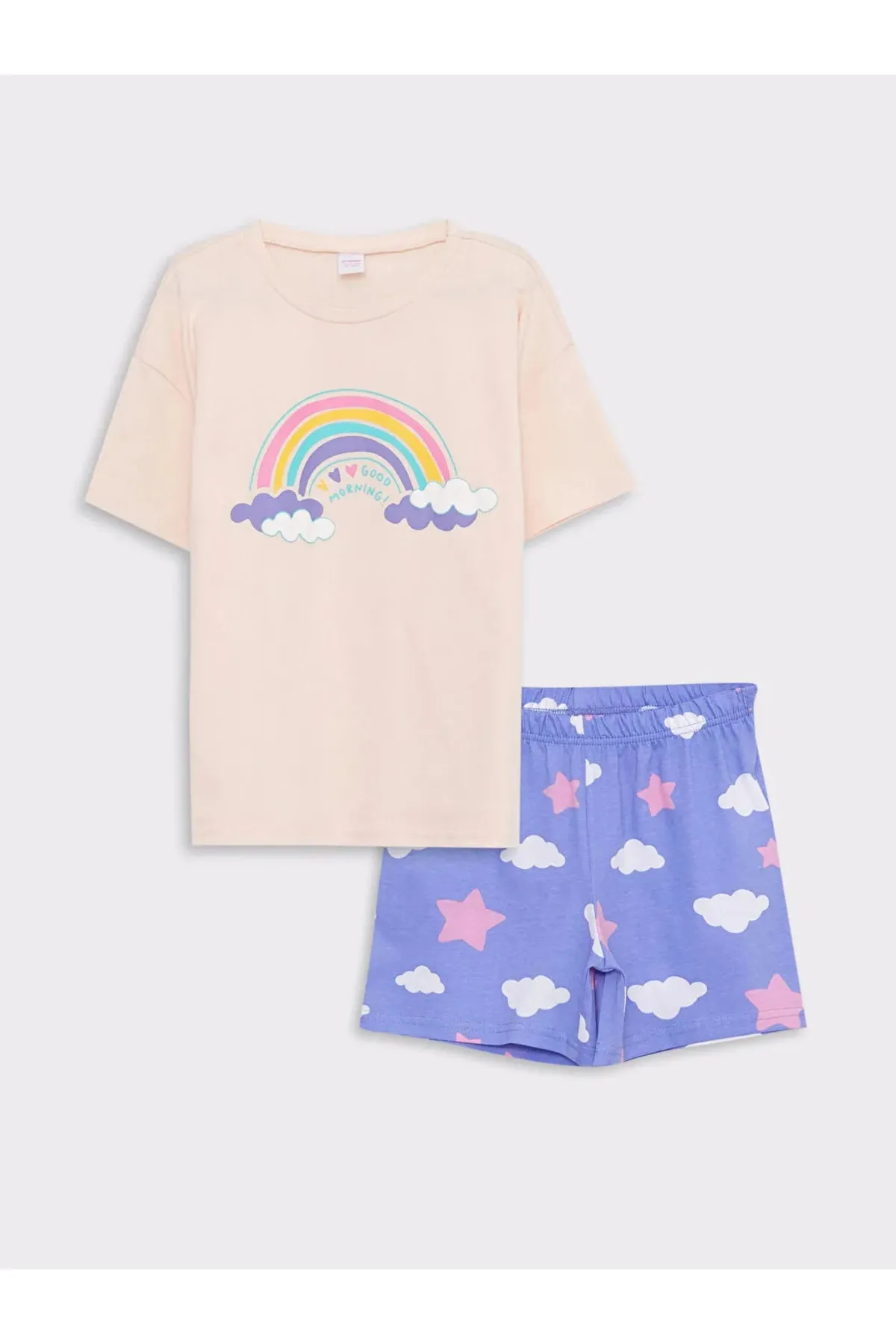 LC Waikiki  Lcw Kids Mädchen-Schlafanzug-Set mit Rundhalsausschnitt, bedruckt, kurzärmlig, mit Shorts