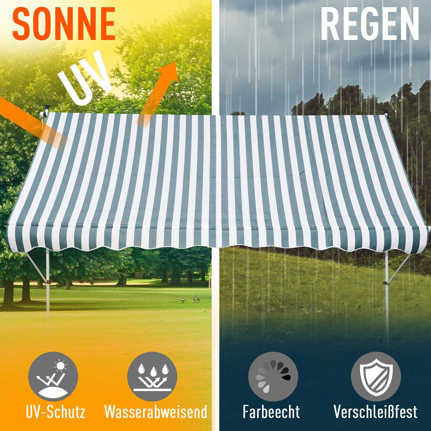 Outsunny Markise Klemmmarkise mit Faltarm