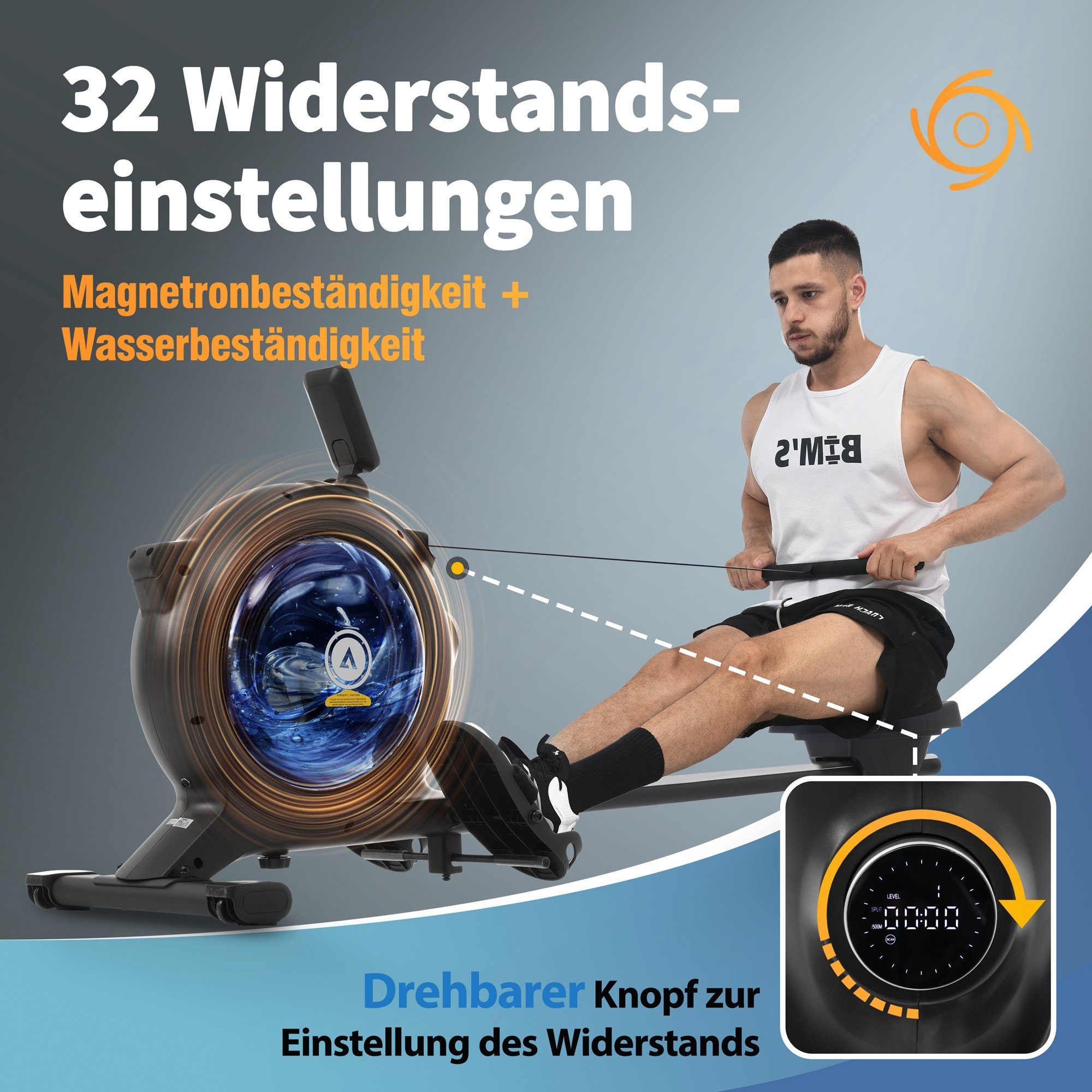 Merax Rudergerät mit APP, Bluetooth und LED-Display, 2 in 1 Wasserrudergerät mit magnetischen Widerstand