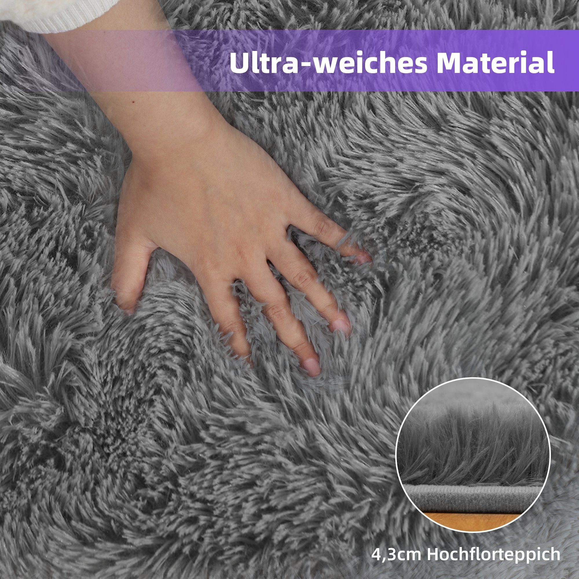 Hochflor-Teppich weicher & flauschiger dick warm Flächenteppich, modern Boden Home Deko, NEFOSO, rechteckig, Höhe: 43 mm, waschbarer Teppich, einfarbig, Shaggy, Home Teppich, 243,8x152,4 cm