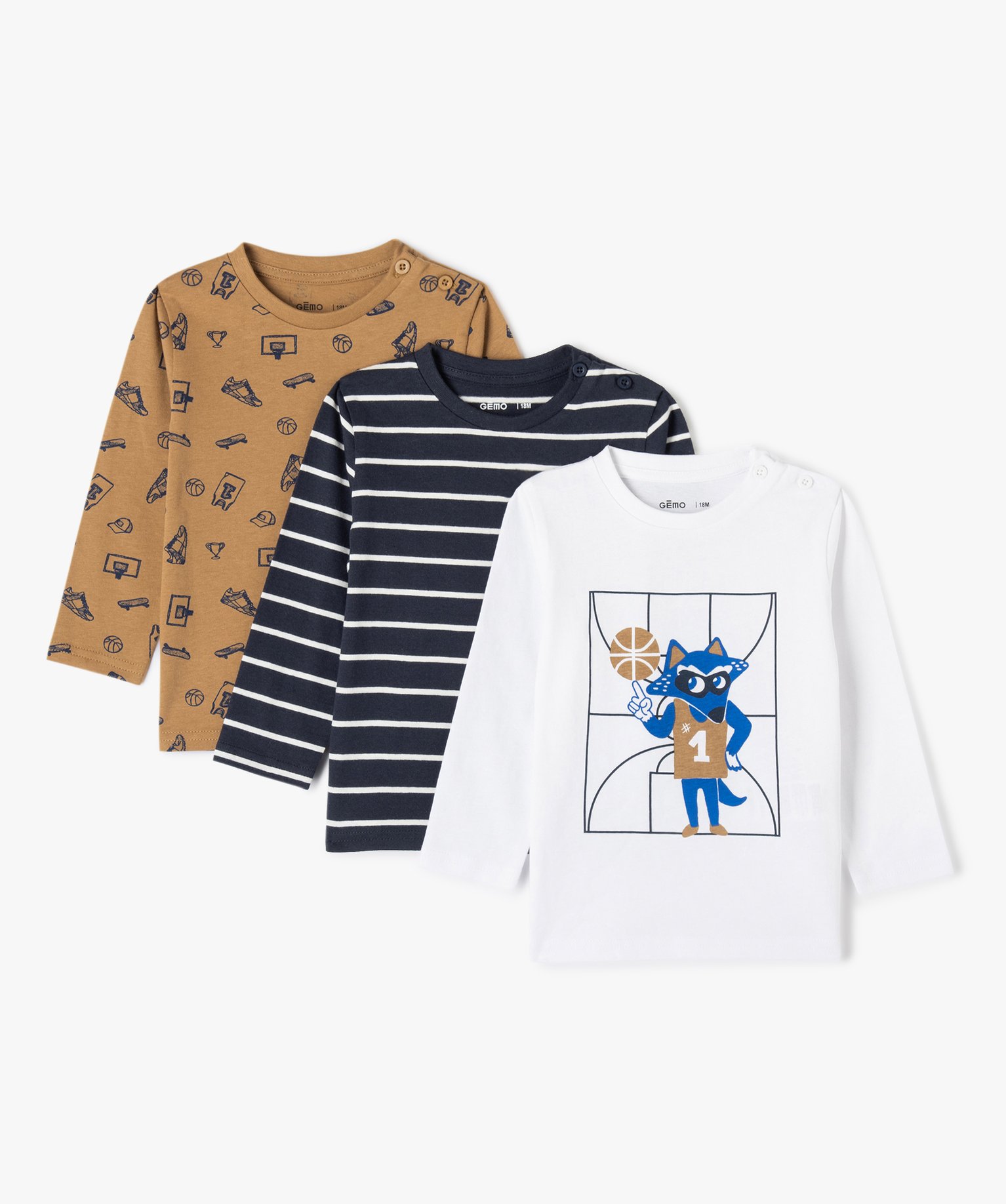 Tee-shirt bébé Garçon à manches longues (lot de 3) ecru | GEMO