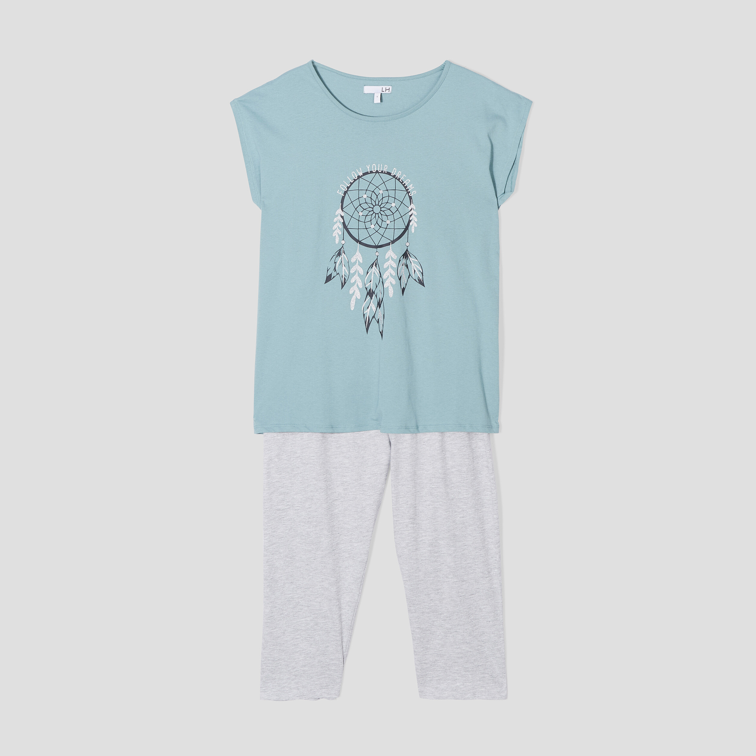 Ensemble pyjama corsaire 2 pièces bleu gris femme | La Halle