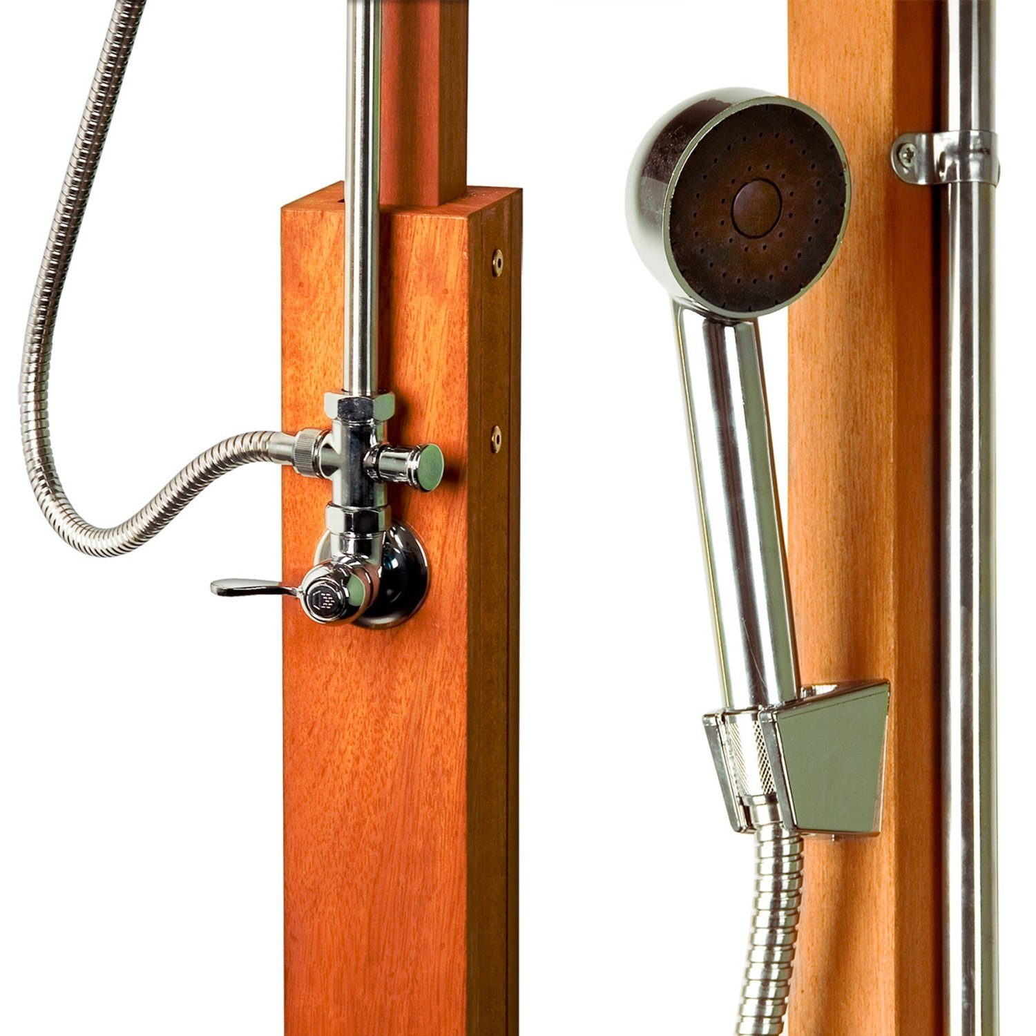 STILISTA Gartendusche Gartendusche Holzdusche Außendusche Pooldusche, FSC®-zertifiziertes Shorea Hartholz, inkl. Brause, 61 x 61 x 210 cm