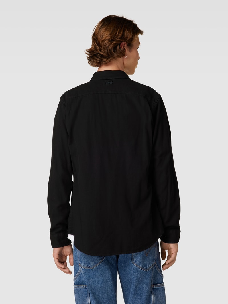 Slim Fit Freizeithemd mit Kentkragen Modell 'Marine' in schwarz