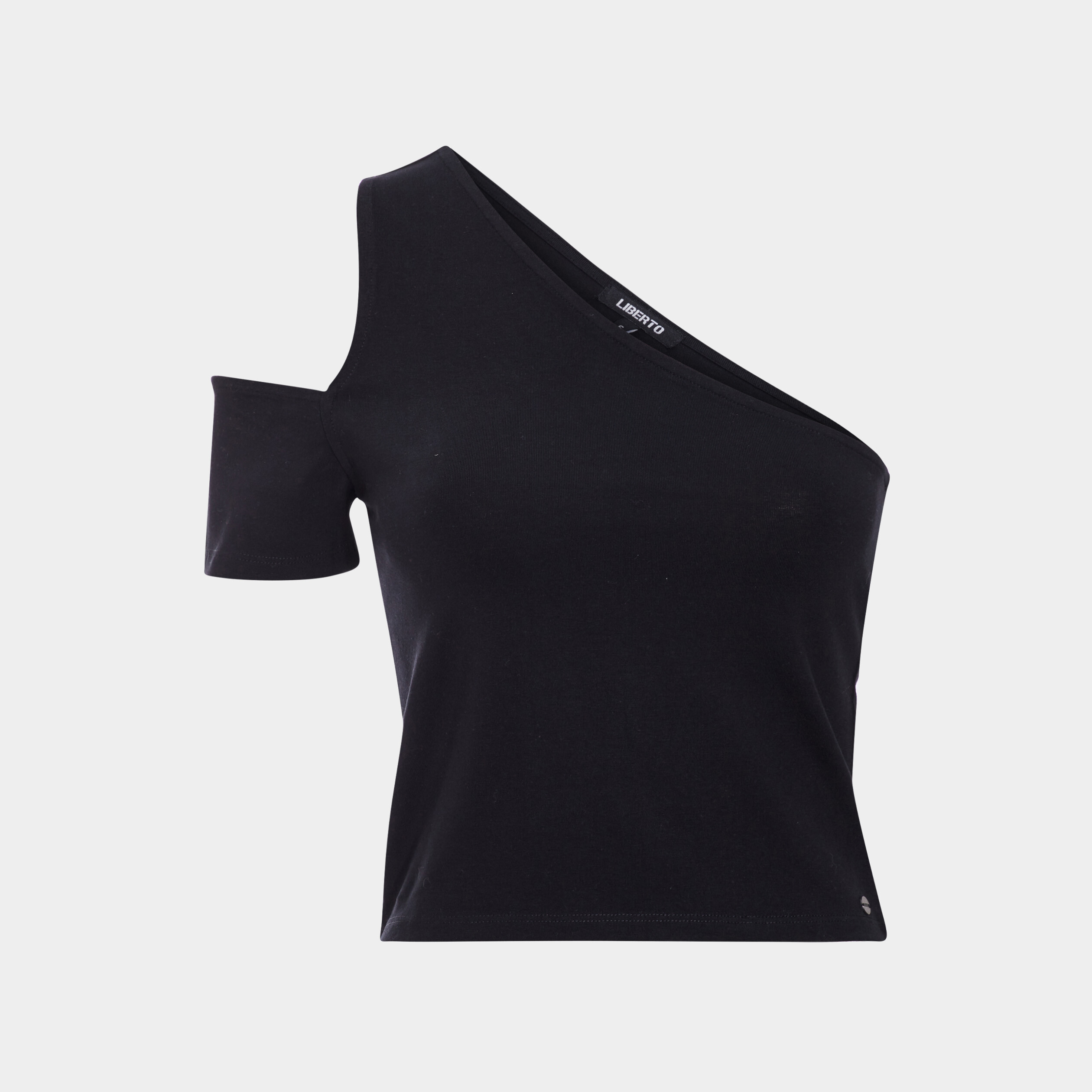 T-shirt cropped asymétrique noir femme | La Halle