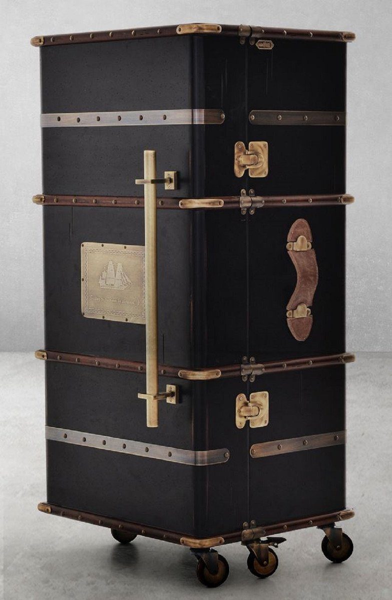 Casa Padrino Barschrank Casa Padrino Luxus Barschrank mit Rollen Antik Schwarz 59 x 51 x H. 120 cm - Kofferschrank im Retro Look - Retro Stil Weinschrank - Bar Möbel - Luxus Möbel