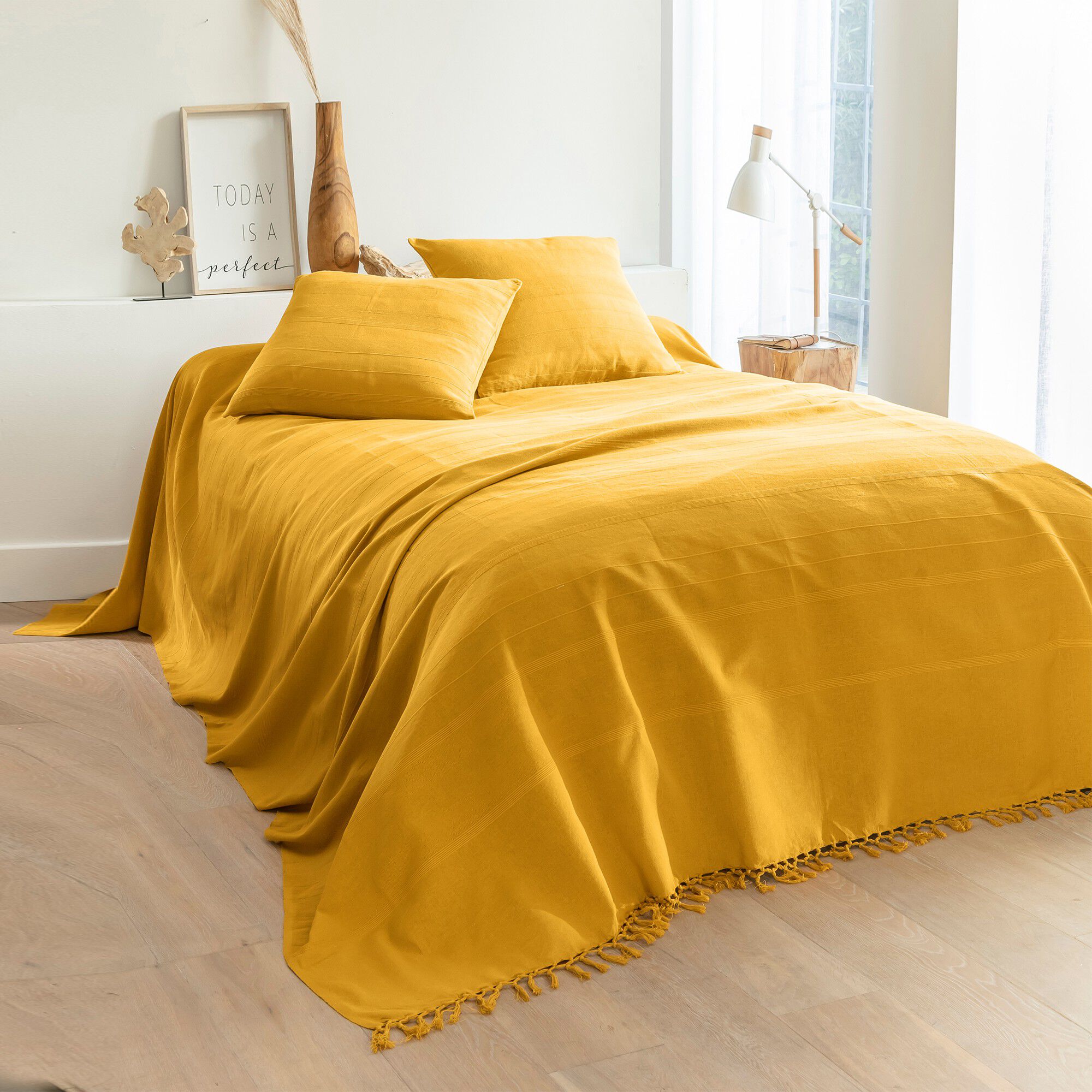 Plaid ou jeté uni coton tissage artisanal