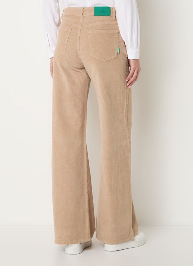 Pantaloni Benetton din catifea reiată cu talie înaltă, cu buzunare laterale și croială lată