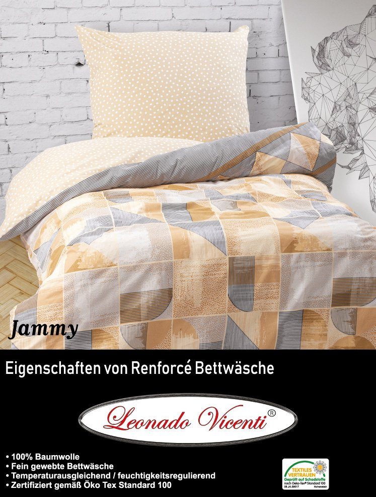 Bettwäsche Baumwolle 135x200, 155x200, 155x220, 200x200, 200x220 oder 240x220, Leonado Vicenti, Renforcé, 2 teilig, Wendebettwäsche gestreift mit Reißverschluss