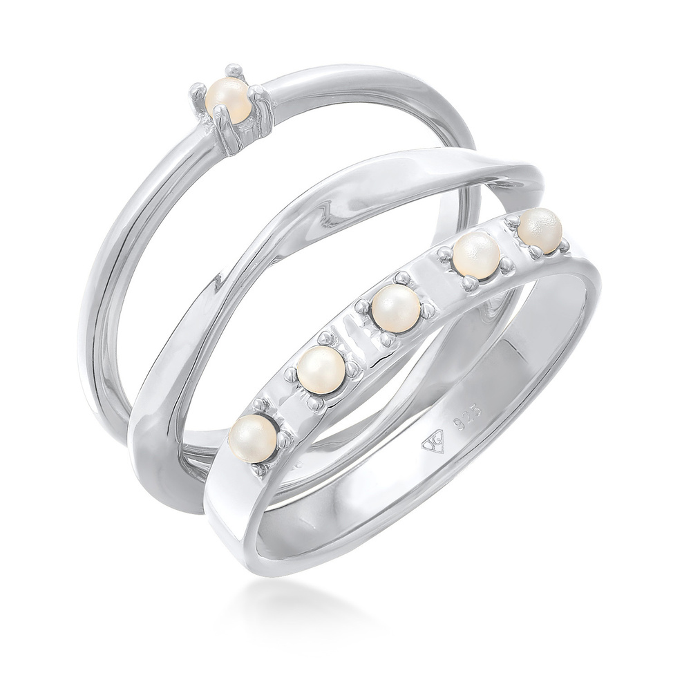 Elli Elli Bague Femmes pile de 3 perles de verre classique en Argent Sterling 925 Bague