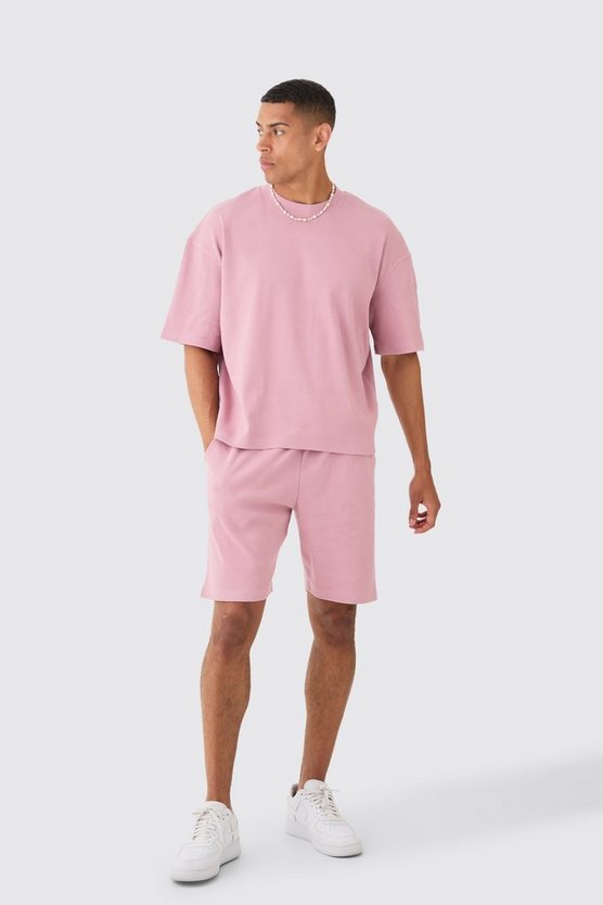 Kastiges geripptes Oversize T-Shirt & Shorts