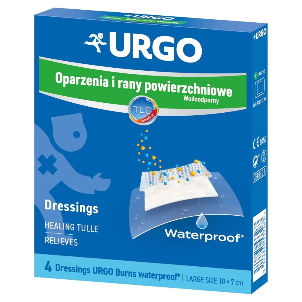 Urgo, Quemaduras y heridas superficiales, Apósito impermeable, 7x10 cm