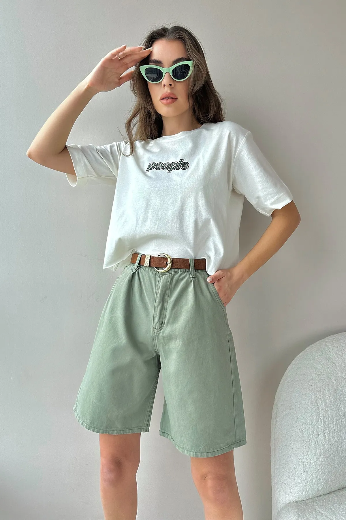 Trend Alaçatı Stili  Shorts - Grün - Hoher Bund