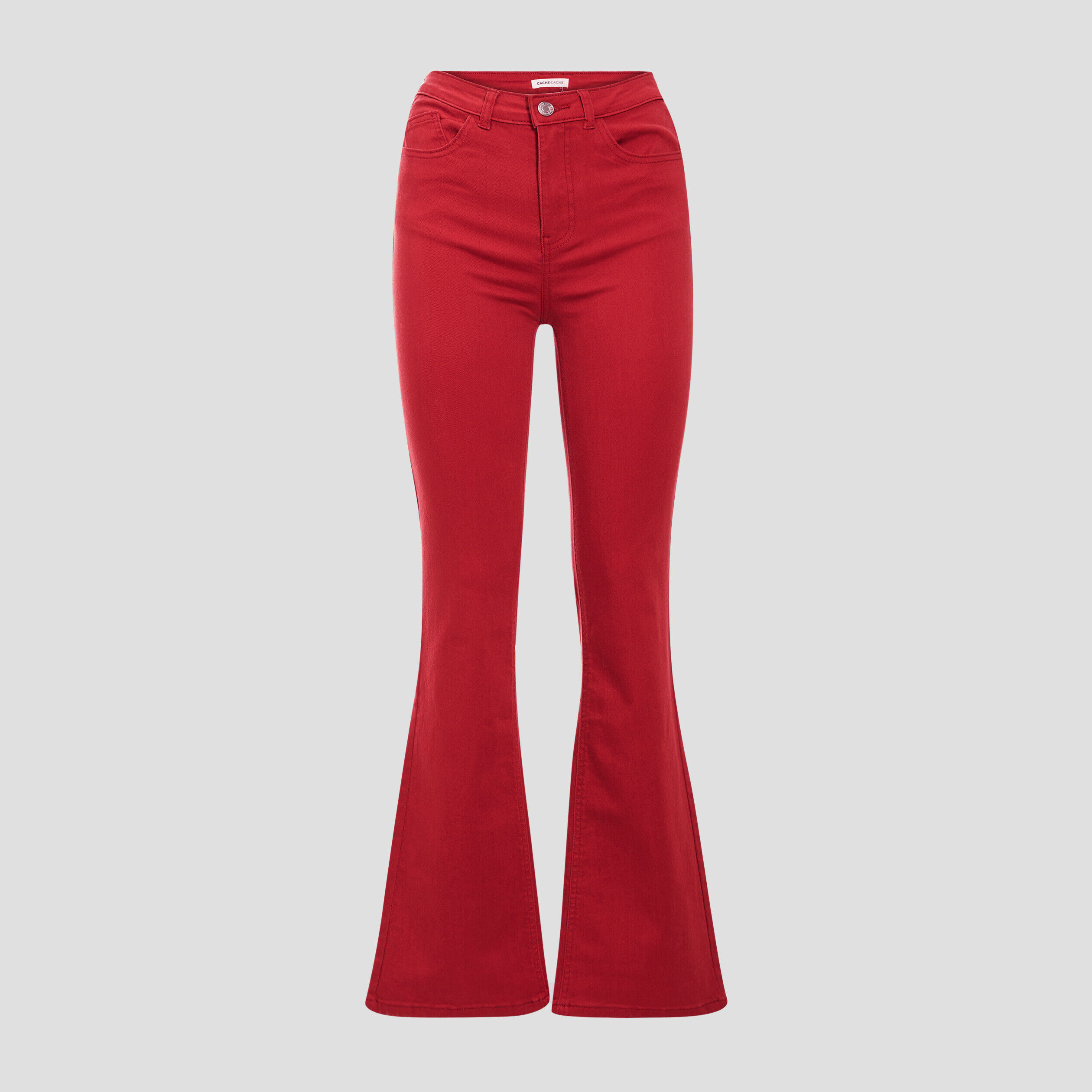Jeans flare taille haute rouge foncé femme | Cache Cache