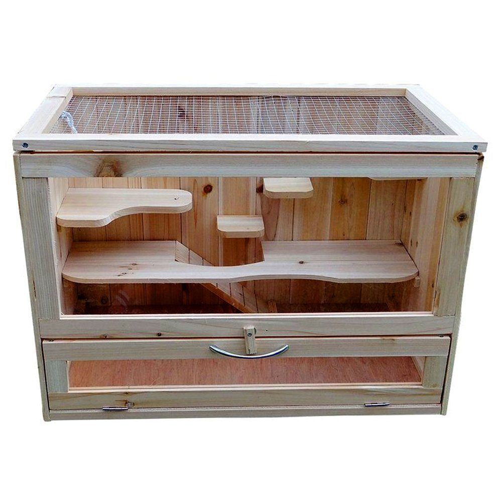 Melko Kleintierkäfig Kleintiergehege Kleintierkäfig Nagerkäfig Stall aus Holz Braun Freilauf Nagerstall Kleintierstall Hamsterkäfig Hamster Mäusekäfig, 5 Etagen