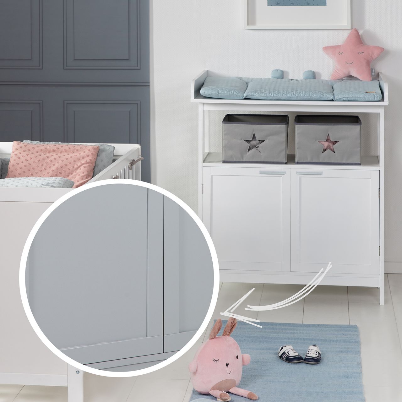 Roba Wickelkommode 'Hamburg' mit Ansatz, 2 Türen, 2 Boxen und Wandbefestigung, Wickelhöhe 92 cm