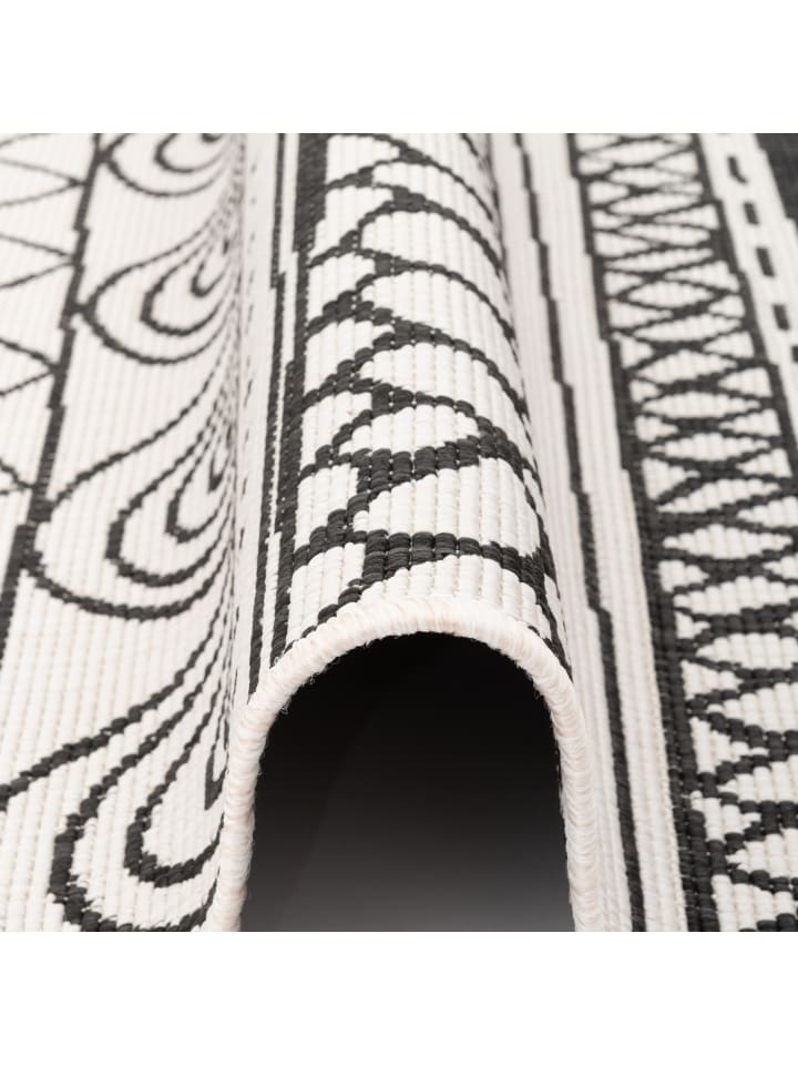 Pergamon In- und Outdoor Teppich Beidseitig Newport Ethno in Schwarz Weiss günstig kaufen 80 x 150cm