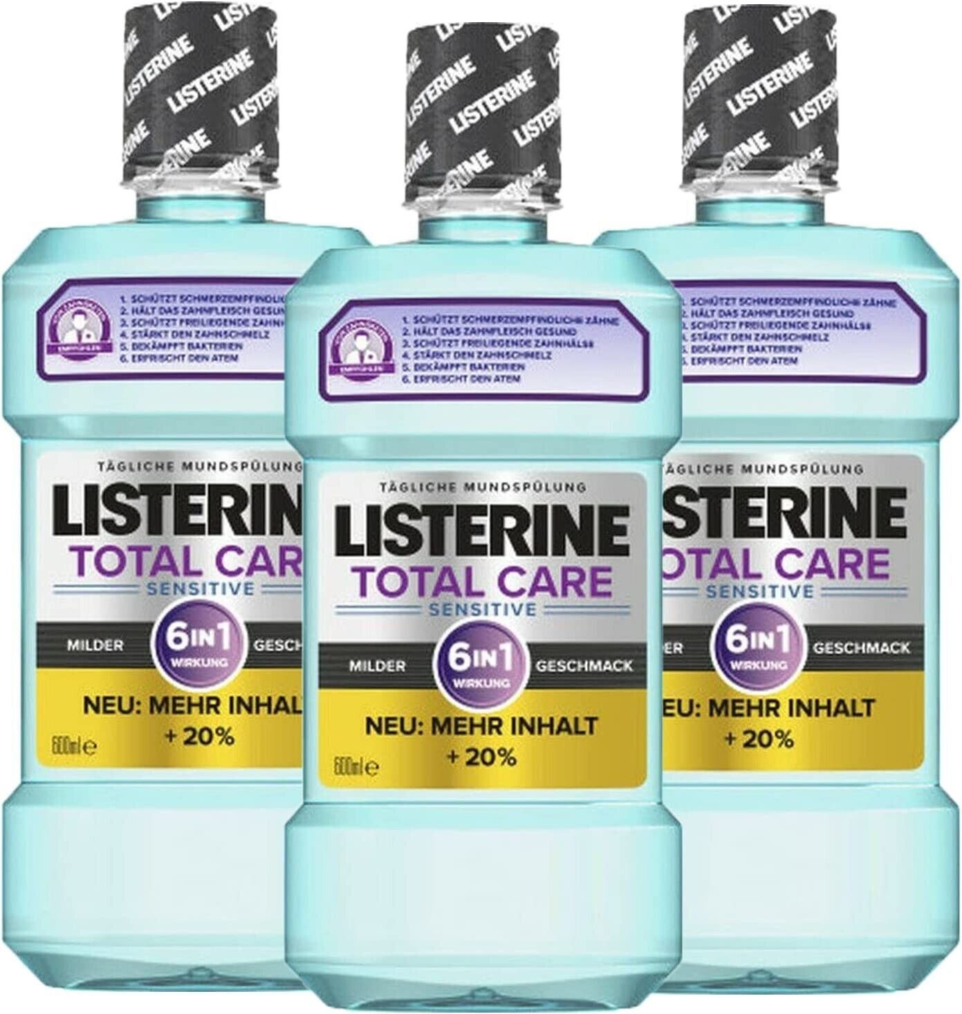 Listerine Mundspülung, 3 x Listerine Total Care Sensitive Mundspülung 6 in1 Wirkung, (3-tlg)
