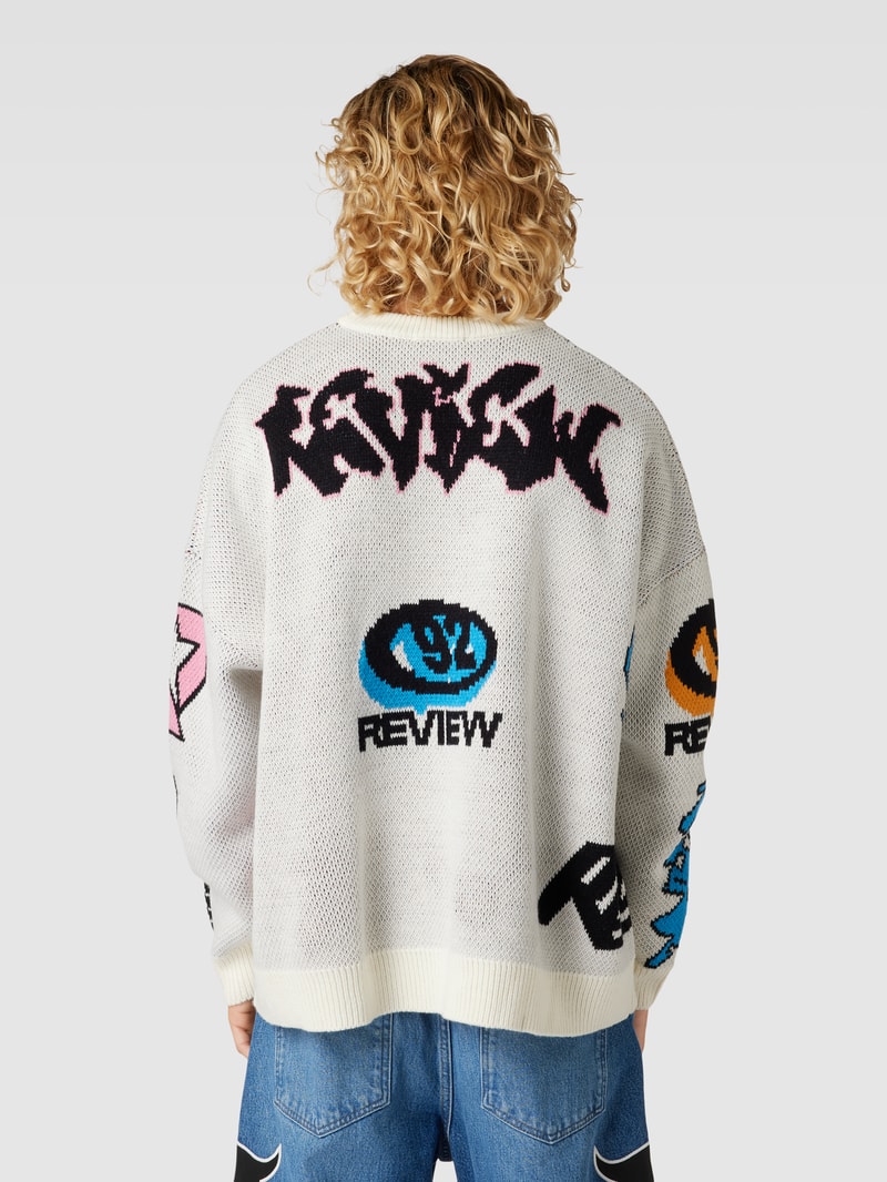 Oversized Strickpullover mit Motiv-Prints in ecru