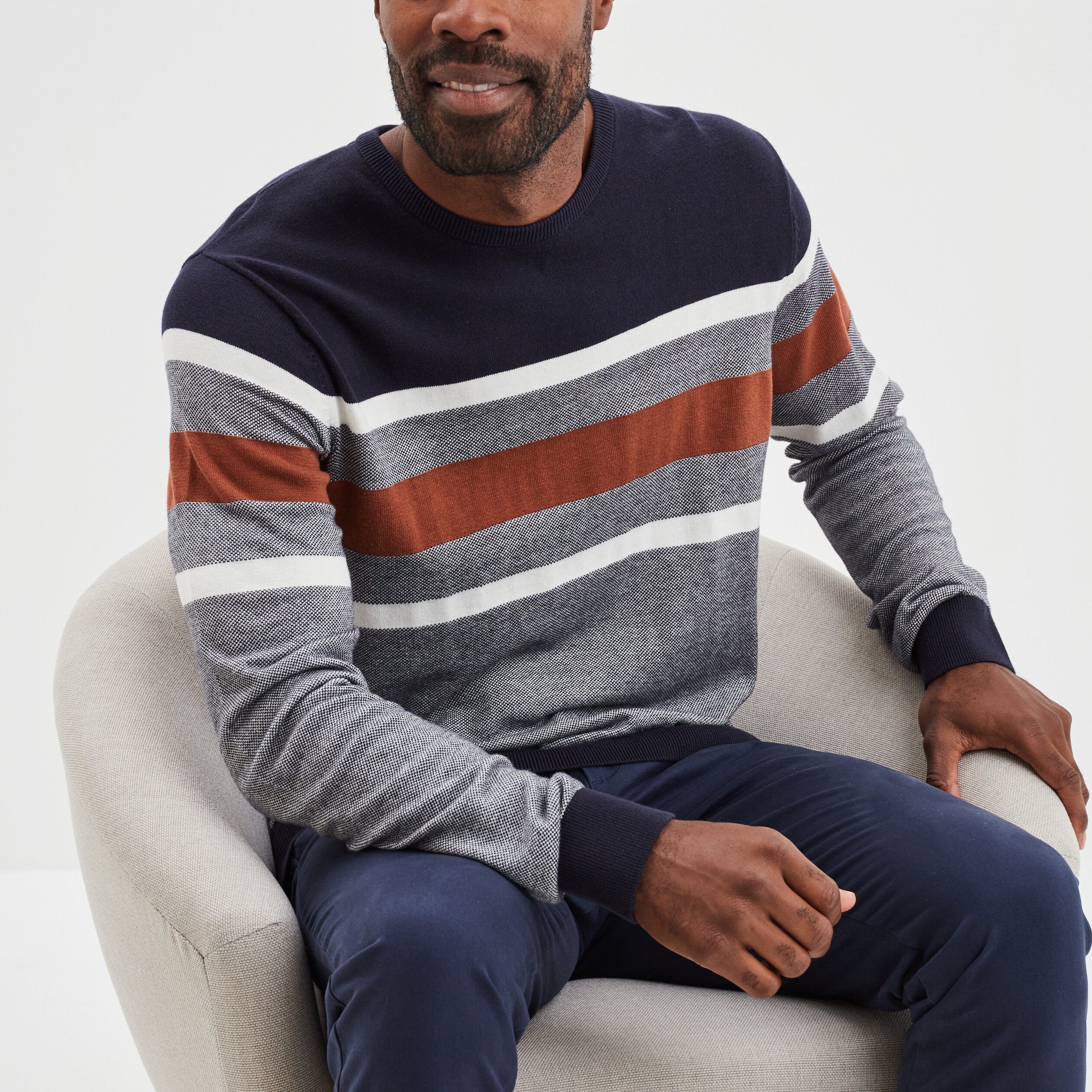 Pull col rond manches longues multicolore homme | La Halle