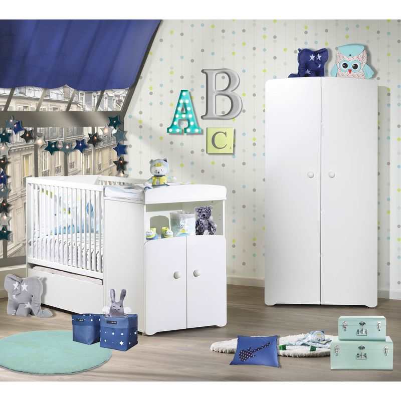 Lit bébé combiné évolutif 120x60 en 90x190 boutons boules Basic