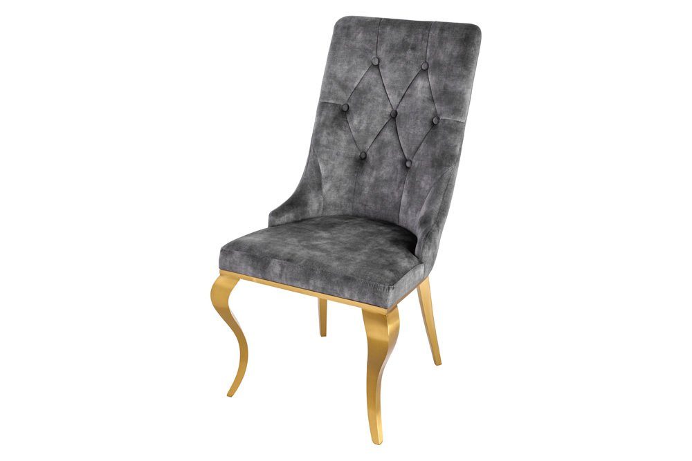 riess-ambiente Polsterstuhl MODERN BAROCK grau / gold (Einzelartikel, 1 St), Esszimmer · Samt · Metall · Chesterfield-Steppung