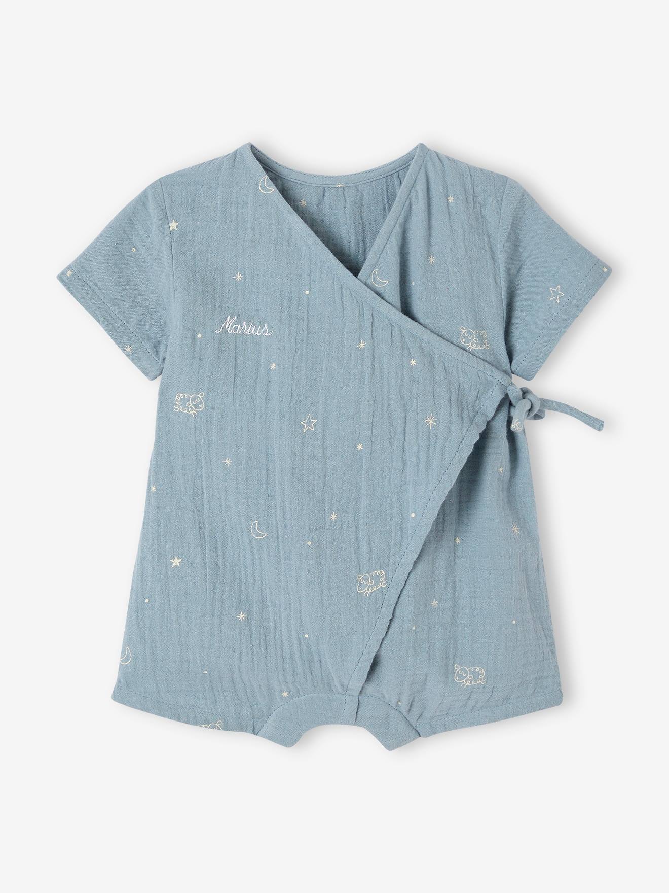 Vertbaudet Kurzer Baby Schlafanzug, personalisierbar Oeko-Tex - graublau