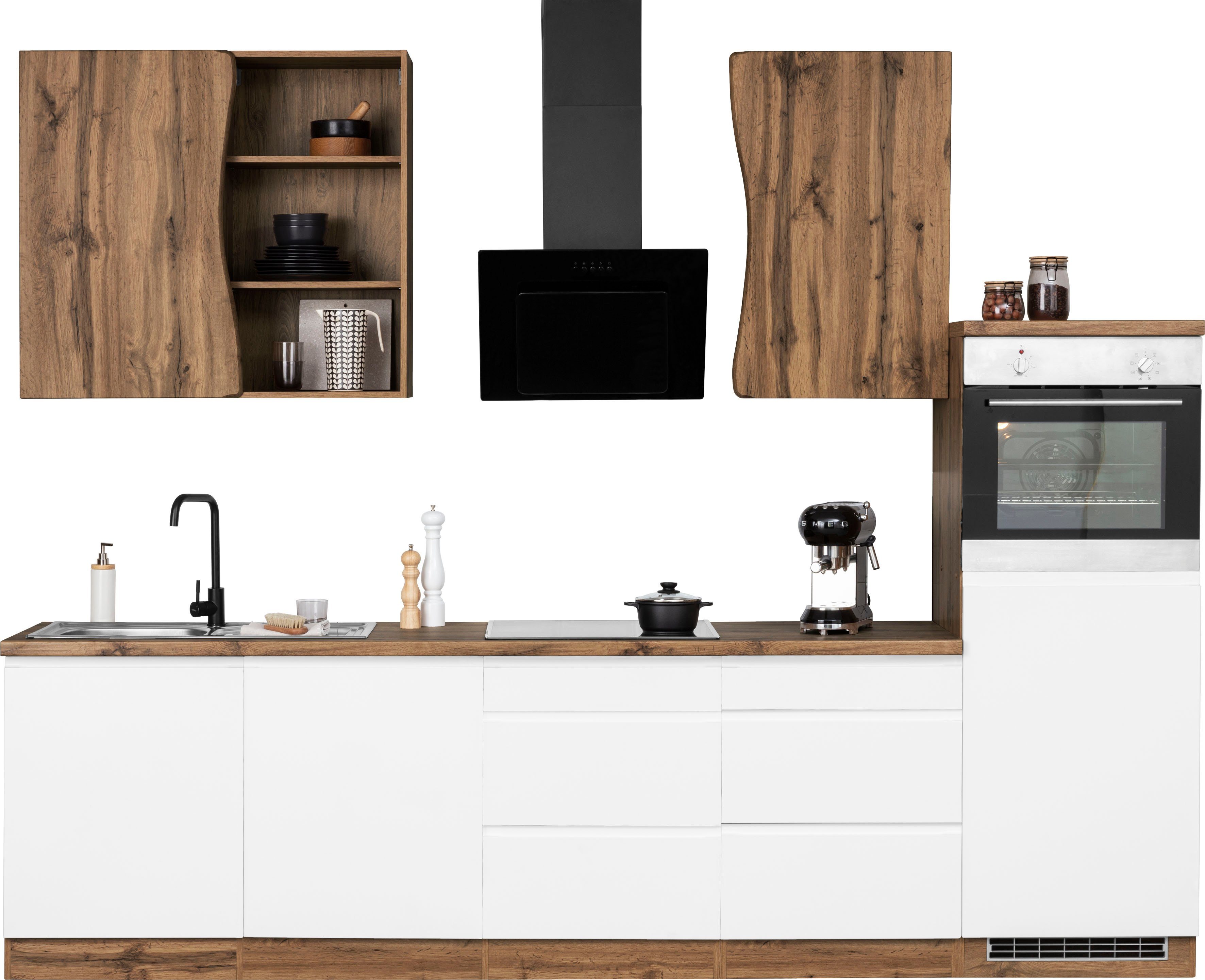 HELD MÖBEL Küche Bruneck, 300 cm breit, Ceran-oder Induktionskochfeld, hochwertige MDF-Fronten