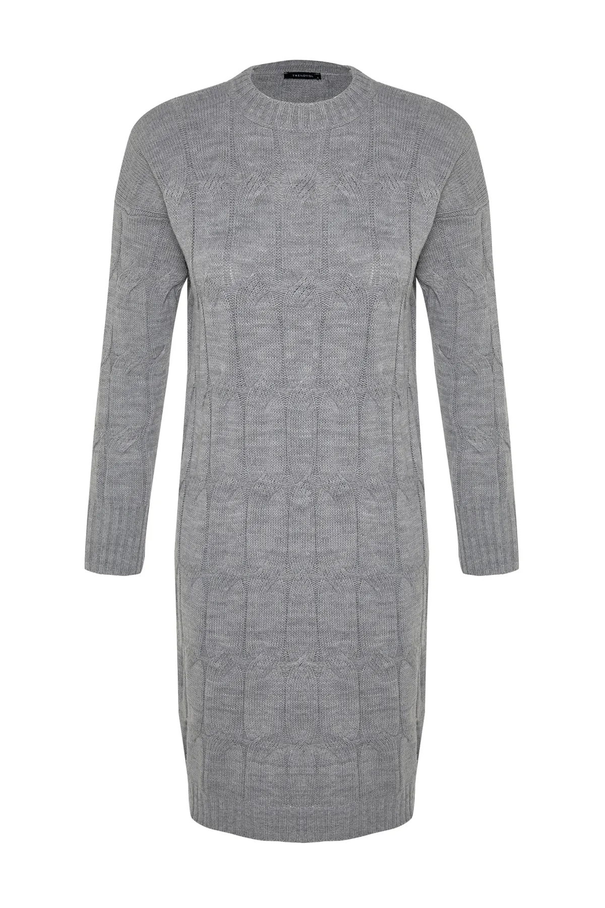Trendyol Collection  Graues Mini-Strickkleid mit Rundhalsausschnitt TWOAW22EL0027