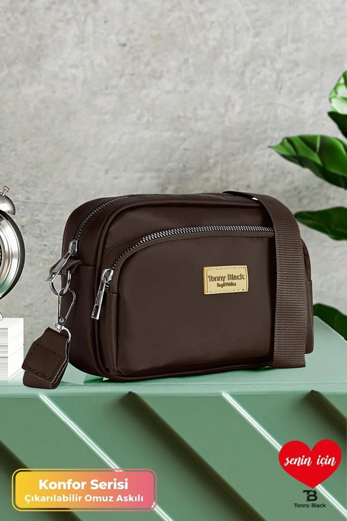 Tonny Black  Original Damen-Umhängetasche mit bequemem Säulengurt, diagonal verstellbarem Gurt und zwei Ösen, wasserdicht