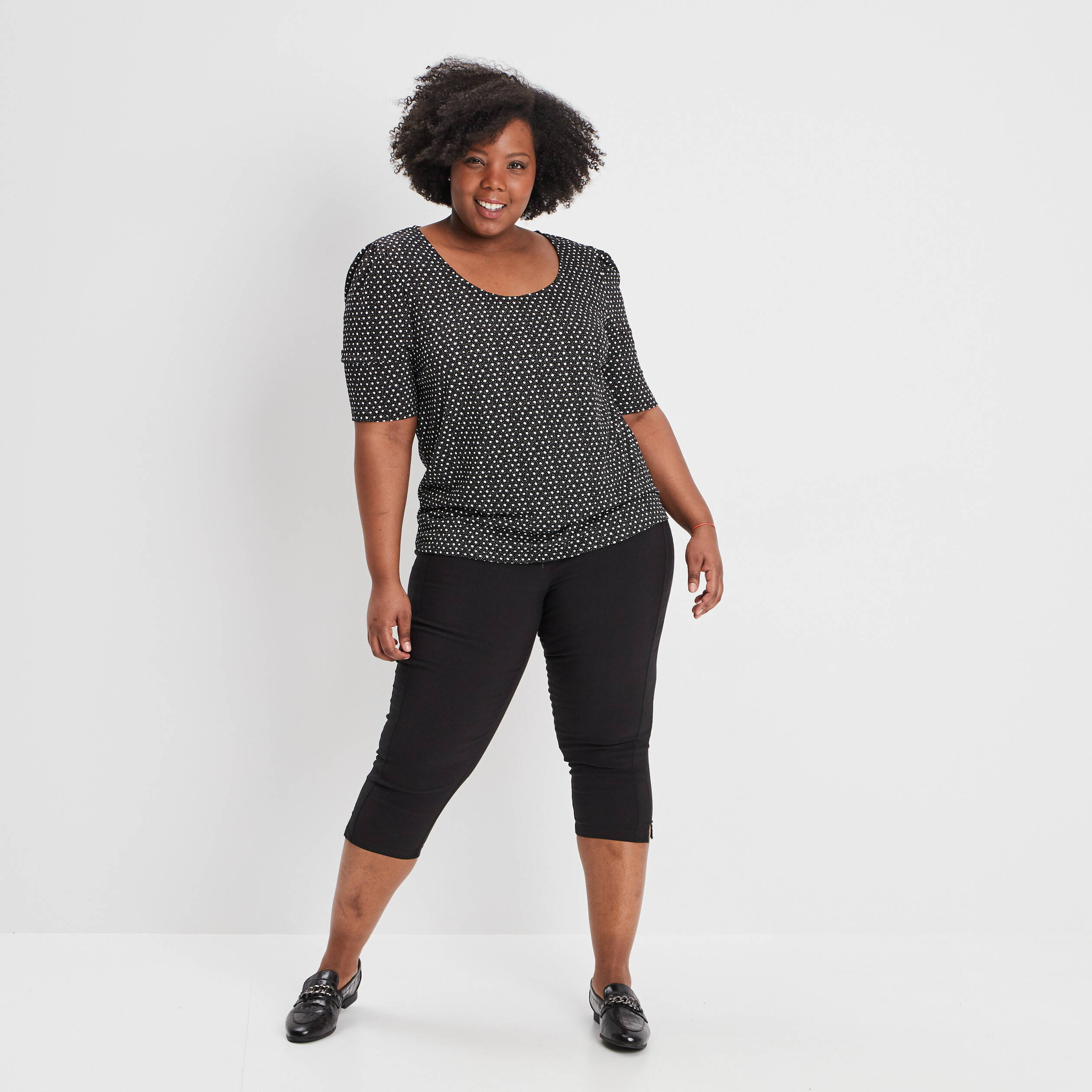 T-shirt manches 3 4 noir femme grande taille | La Halle