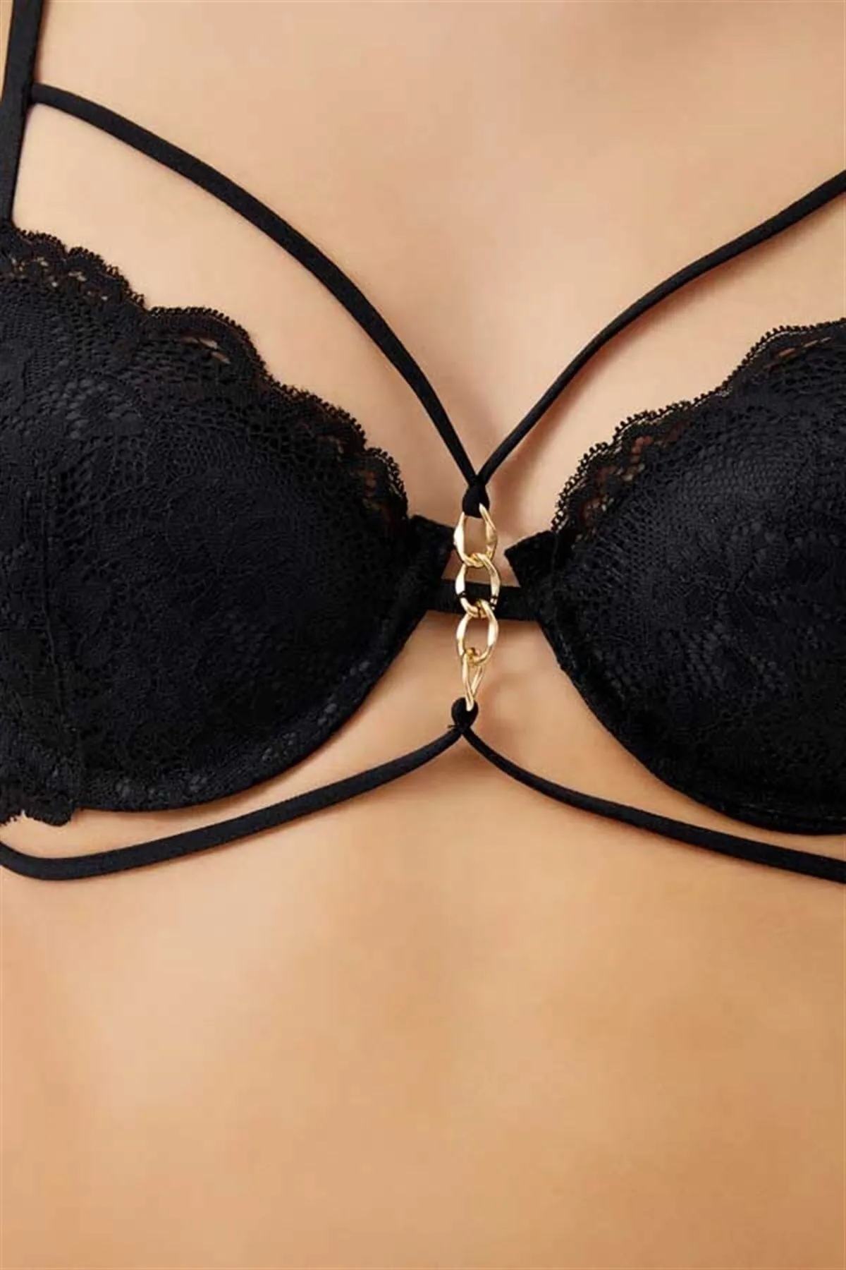 Cottonhill  Damen-BH mit schwarzem, mit Spitze überzogener Kette und detailliertem, verstellbarem Träger